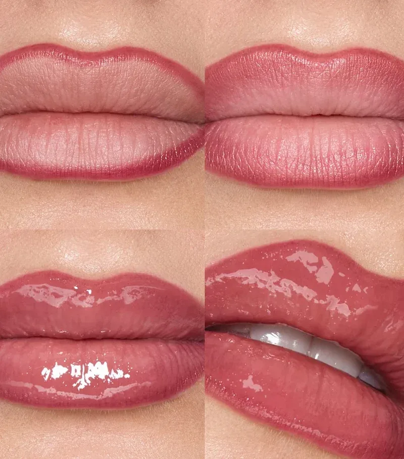 Huda Beauty Makeout Sesh Lip Duo with Rosewood Lip Contour Stain and Bombshell Faux Filler Extra Shine Lip Gloss. — image 2