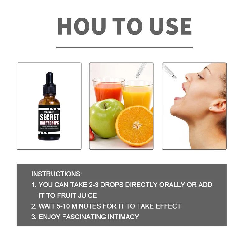Googear Secret Happy Drops 30ml liquid dietary supplement bottle for women wellness routine — image 4