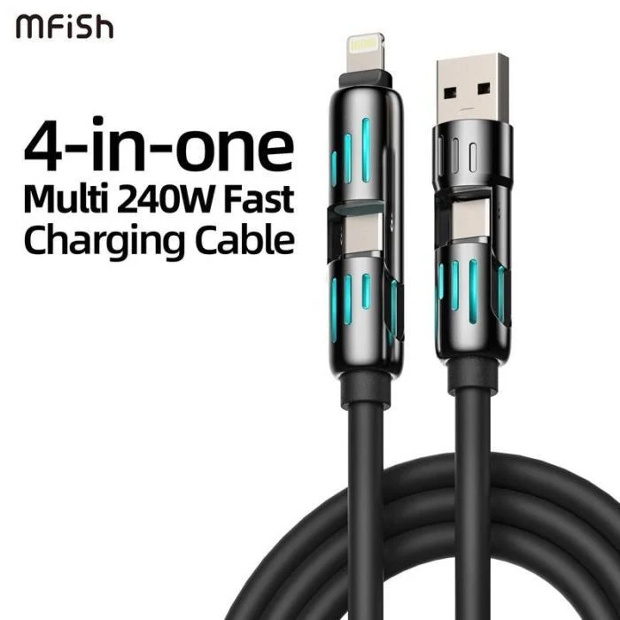 4-in-1 Multi USB charging cable for Lightning and Micro USB devices with fast charging support
