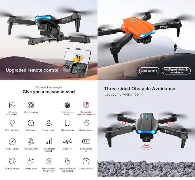 E99 foldable drone with 720P HD camera, WiFi connectivity, altitude hold, and remote controller — image 2