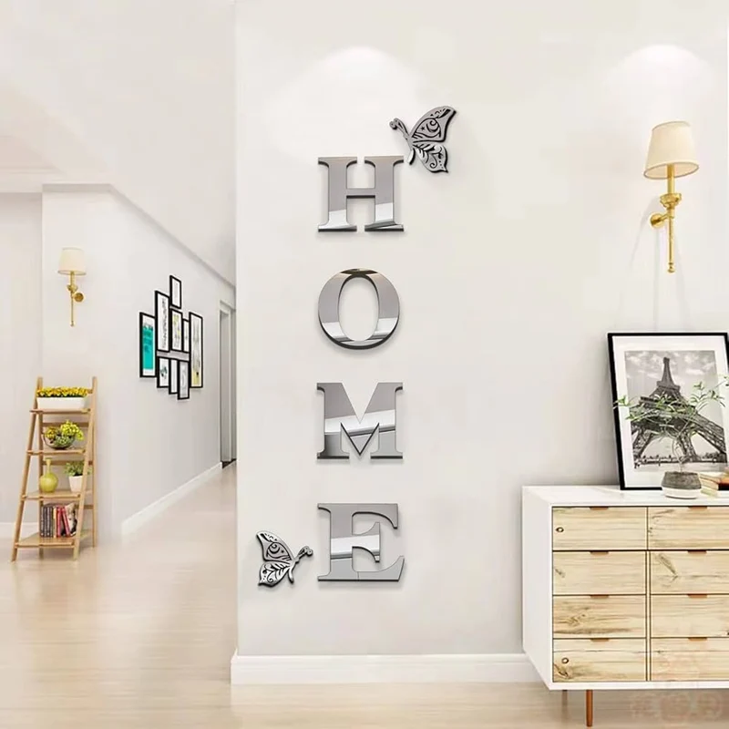 Modern HOME Acrylic Mirror Wall Decor with Butterflies