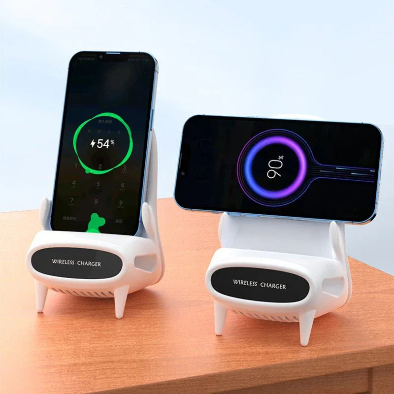 Mini Chair 15W wireless charger and phone stand in white for iPhone and Android smartphones. — image 3