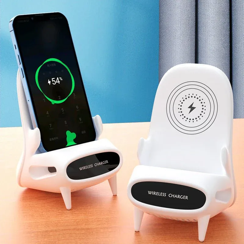 Mini Chair 15W wireless charger and phone stand in white for iPhone and Android smartphones. — image 5