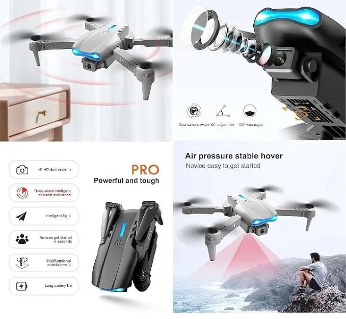 E99 foldable drone with 720P HD camera, WiFi connectivity, altitude hold, and remote controller — image 6