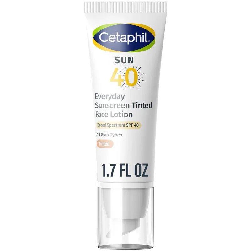 Cetaphil Tinted Sunscreen SPF 40 face lotion with mineral UVA UVB protection and Vitamin E hydration.
