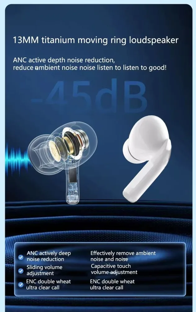 Z90 Pro wireless Bluetooth earbuds with ANC, LED charging case, touch controls, and deep bass stereo sound — image 3