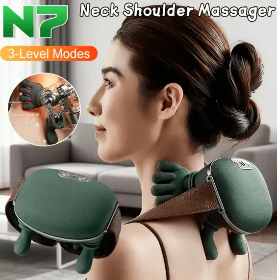 USB rechargeable shoulder and neck massager with dual kneading massage for muscle relaxation. — image 2