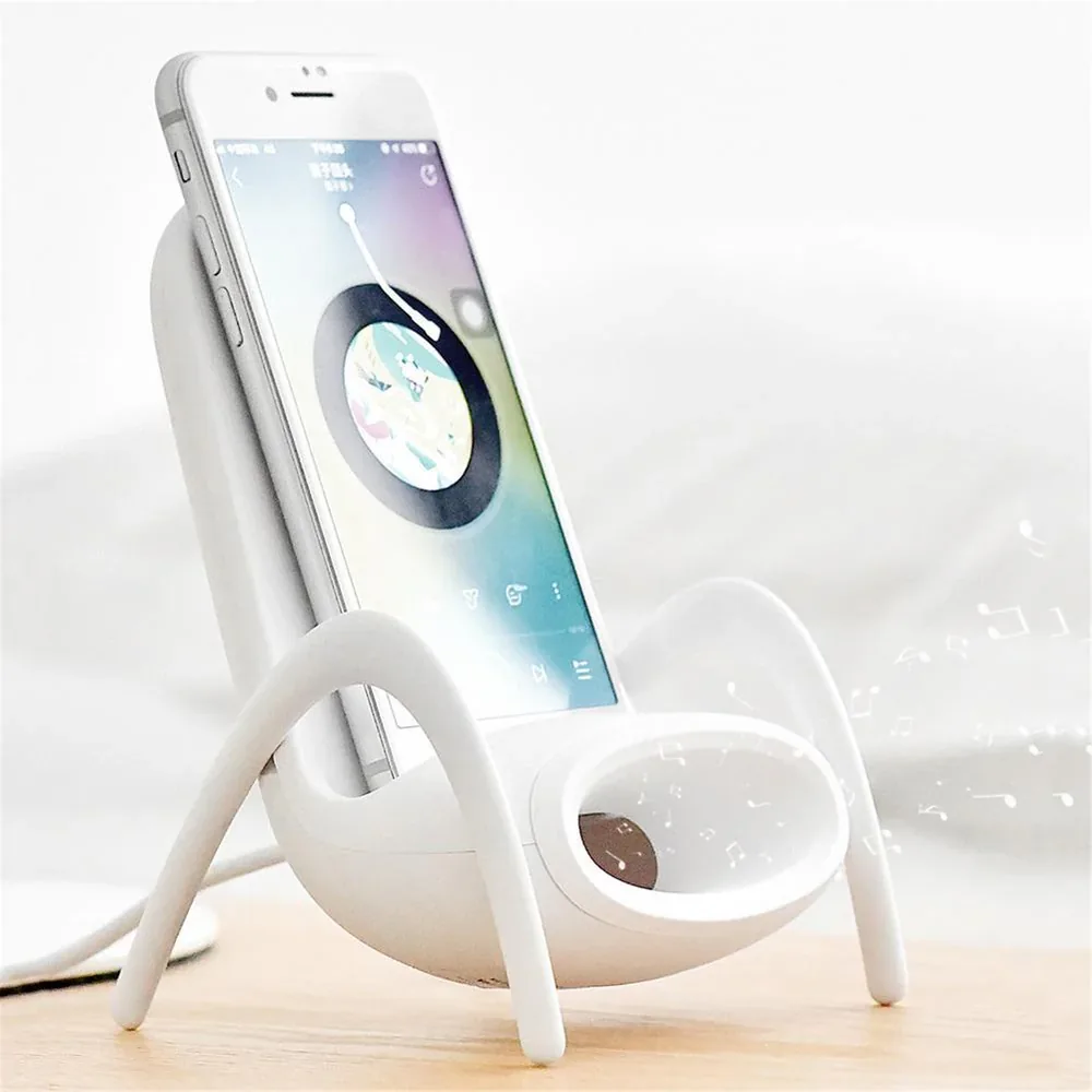 Mini Chair 15W wireless charger and phone stand in white for iPhone and Android smartphones.