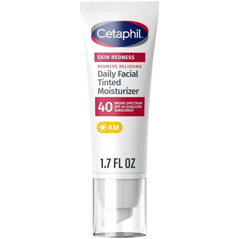 Cetaphil Daily Facial Tinted Moisturizer SPF 40 with redness relief, Vitamin E and UVA UVB protection.