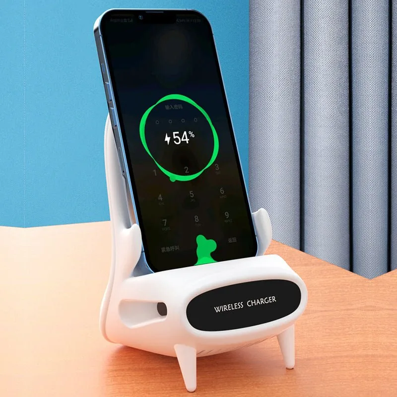 Mini Chair 15W wireless charger and phone stand in white for iPhone and Android smartphones. — image 6