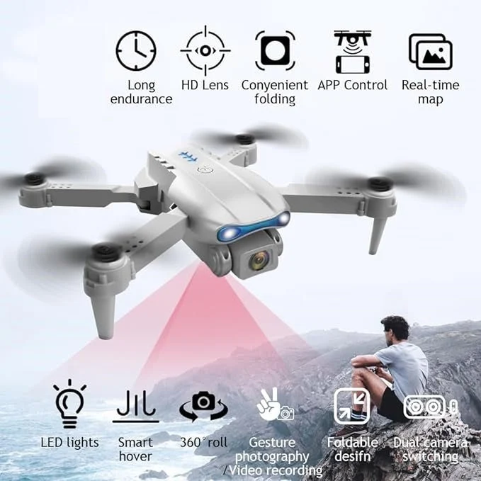 E99 foldable drone with 720P HD camera, WiFi connectivity, altitude hold, and remote controller — image 3